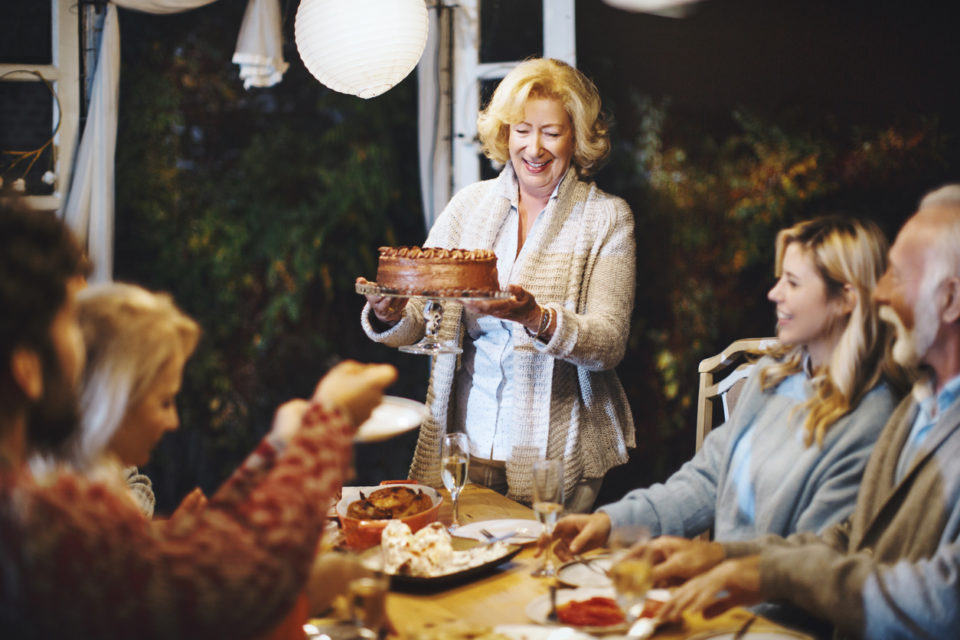 Family celebrating Thanksgiving together.