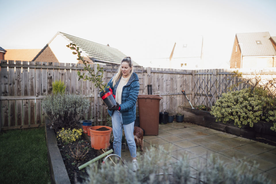 woman working in her garden during the winter