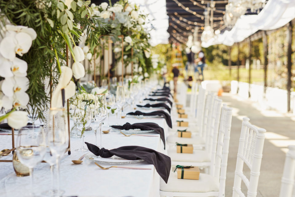 Elegantly decorated wedding reception venue